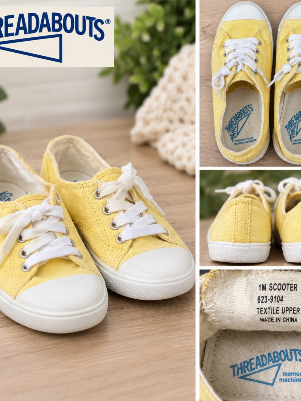 Threadabouts Scooter Yellow Canvas Sneakers Kids Size 1M Memory Foam